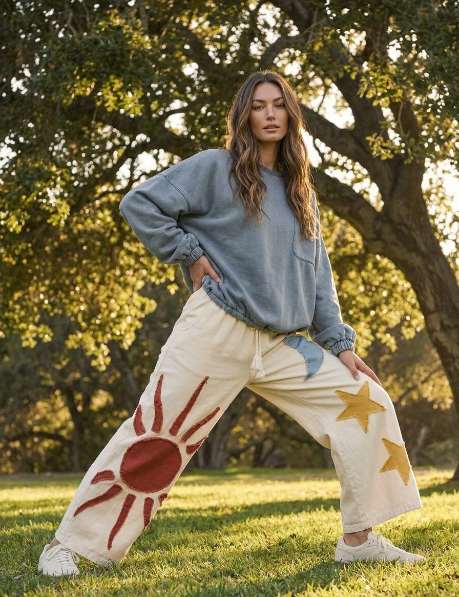 Summer Solstice Patch Wide Leg Pants - Westly