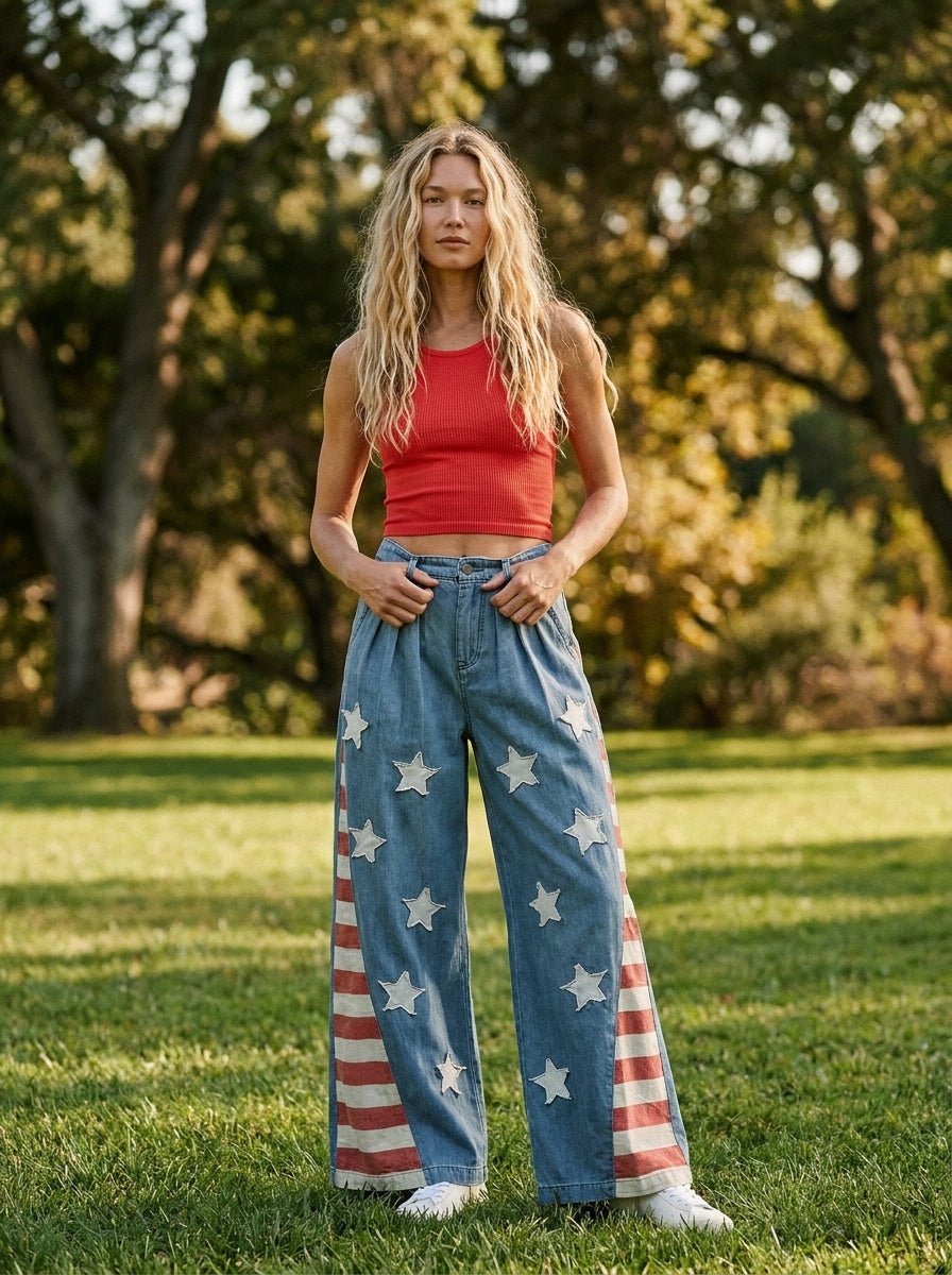 Summerland Vintage Washed American Flag Chambray Pants - Westly