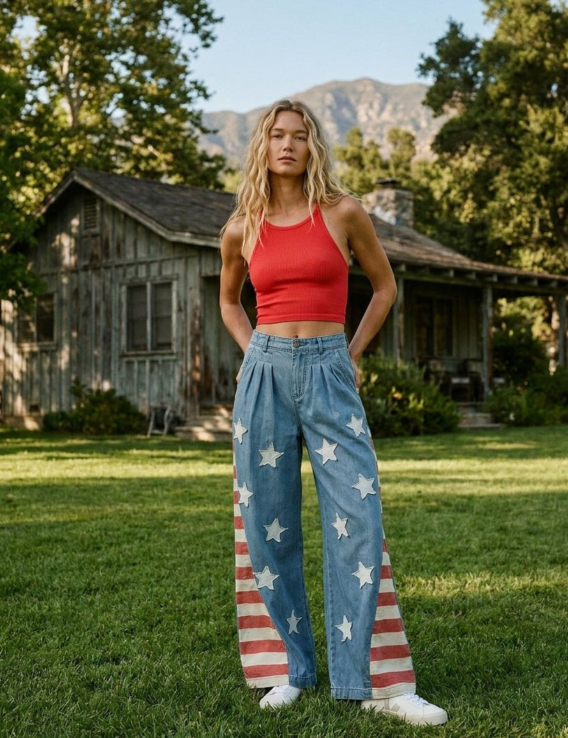 Summerland Vintage Washed American Flag Chambray Pants - Westly