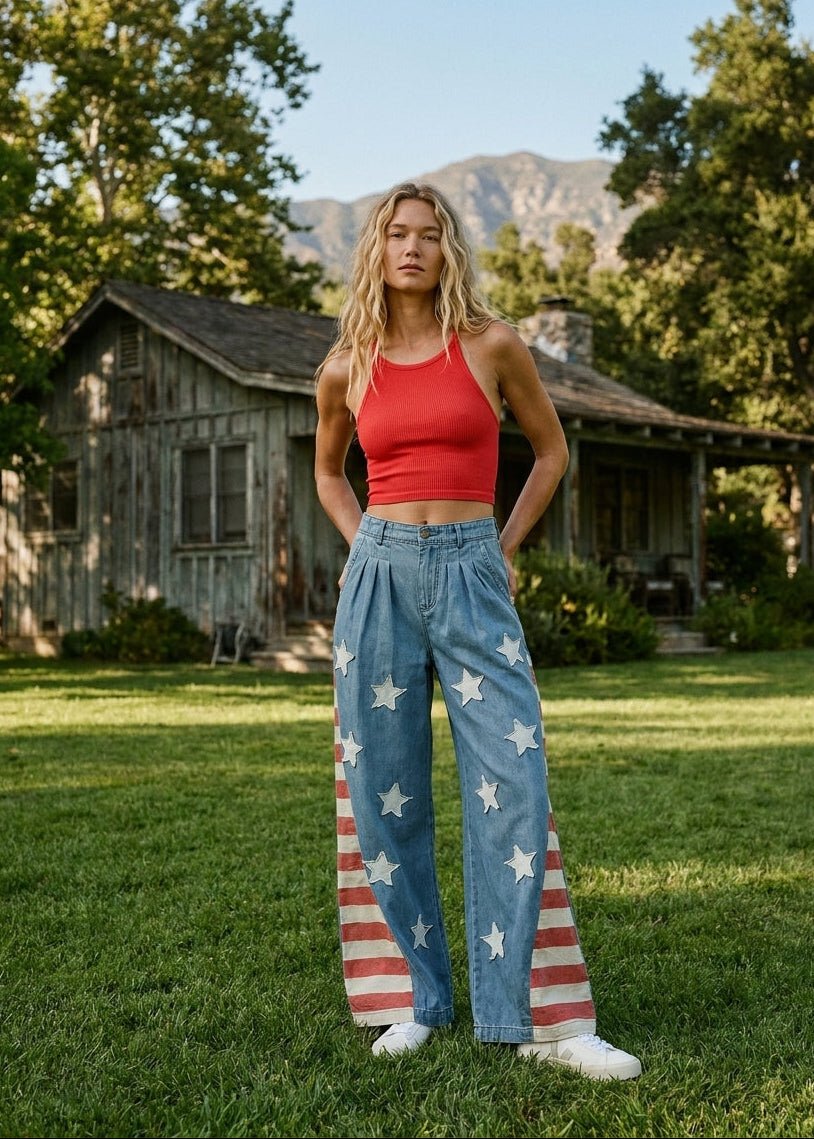 Summerland Vintage Washed American Flag Chambray Pants - Westly