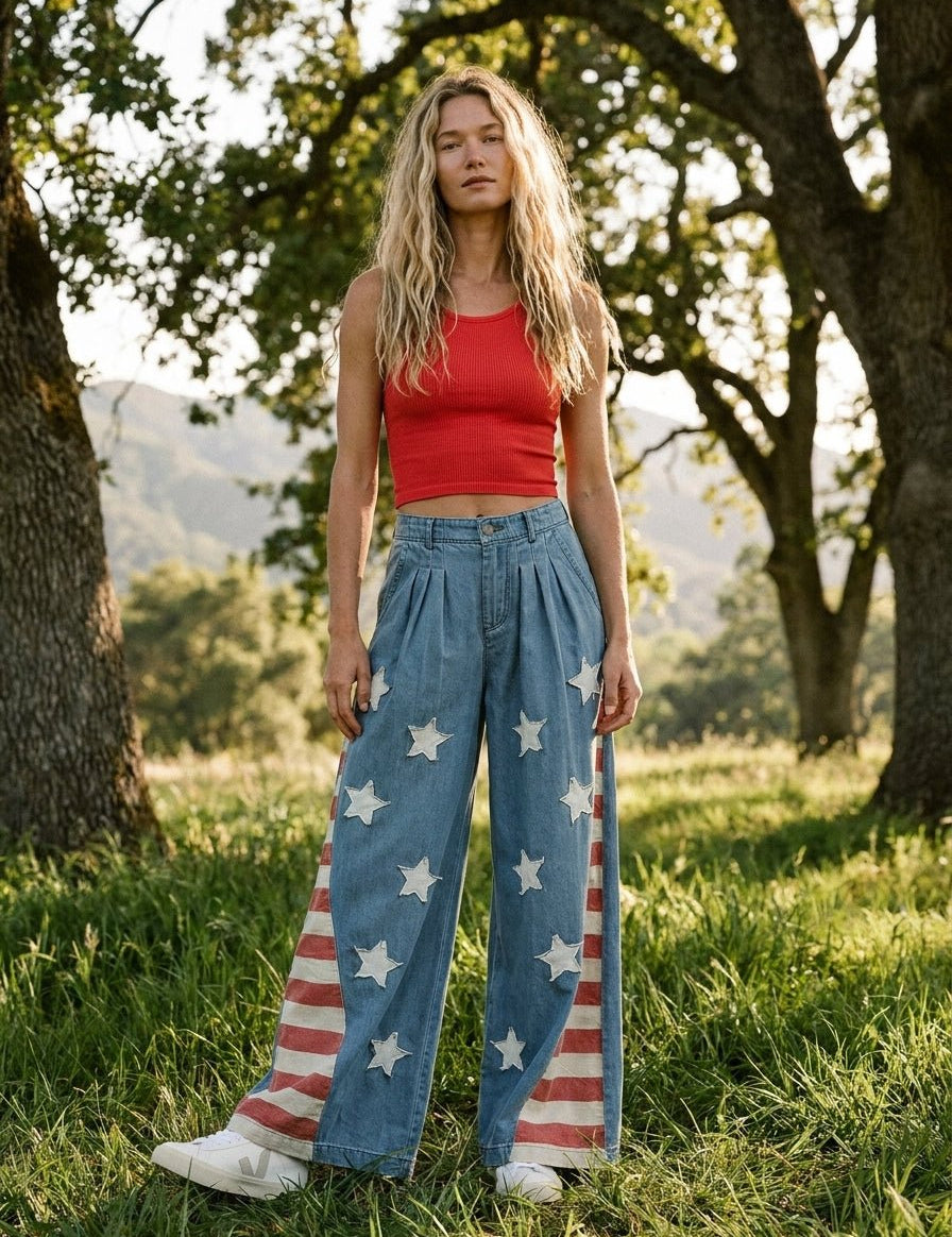 Summerland Vintage Washed American Flag Chambray Pants - Westly