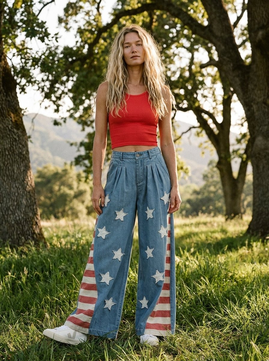 Summerland Vintage Washed American Flag Chambray Pants - Westly