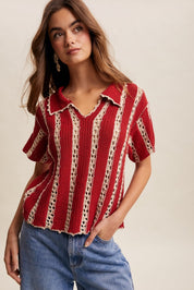 Sundance Crochet Stripe Knit Collar Top - Westly