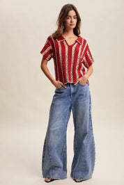 Sundance Crochet Stripe Knit Collar Top - Westly