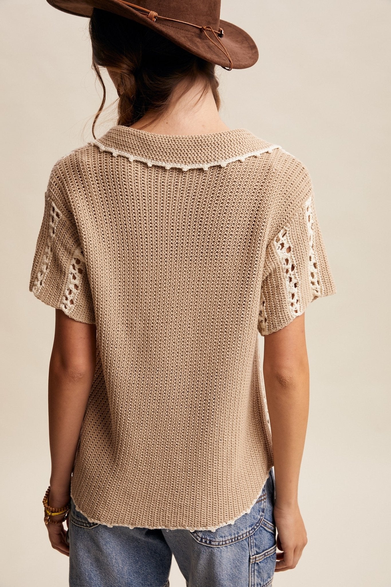 Sundance Crochet Stripe Knit Collar Top - Westly
