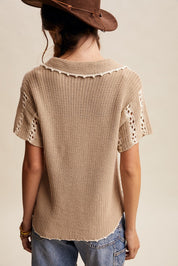 Sundance Crochet Stripe Knit Collar Top - Westly