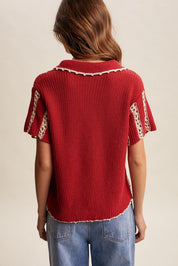 Sundance Crochet Stripe Knit Collar Top - Westly