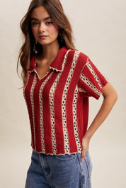 Sundance Crochet Stripe Knit Collar Top - Westly