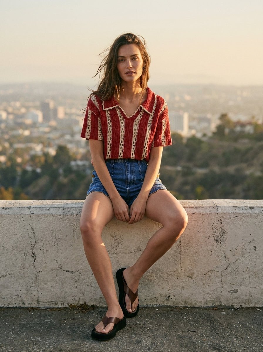 Sundance Crochet Stripe Knit Collar Top - Westly