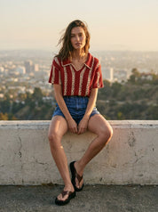 Sundance Crochet Stripe Knit Collar Top - Westly