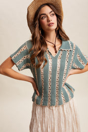 Sundance Crochet Stripe Knit Collar Top - Westly