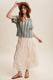 Sundance Crochet Stripe Knit Collar Top - Westly