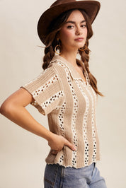 Sundance Crochet Stripe Knit Collar Top - Westly