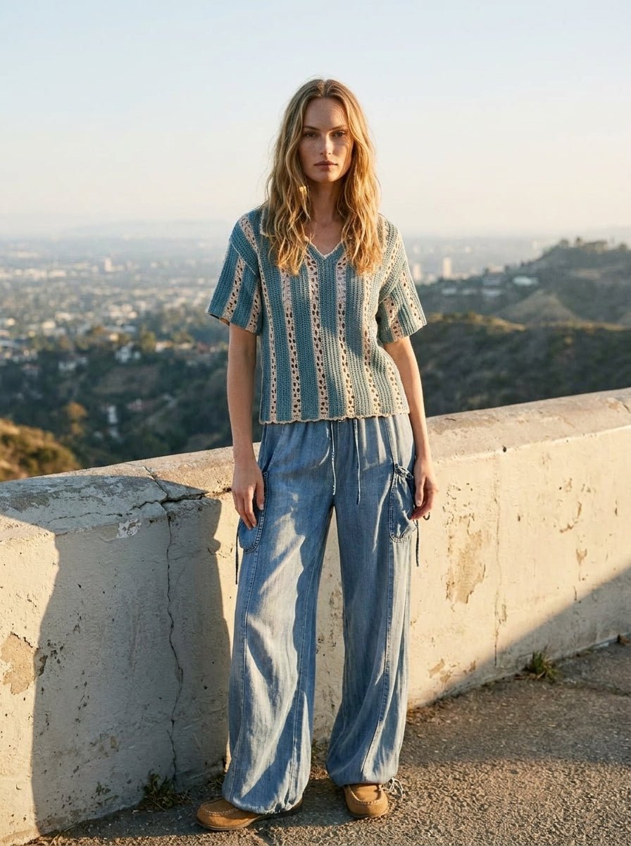 Sundance Crochet Stripe Knit Collar Top - Westly