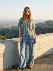 Sundance Crochet Stripe Knit Collar Top - Westly