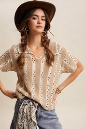Sundance Crochet Stripe Knit Collar Top - Westly