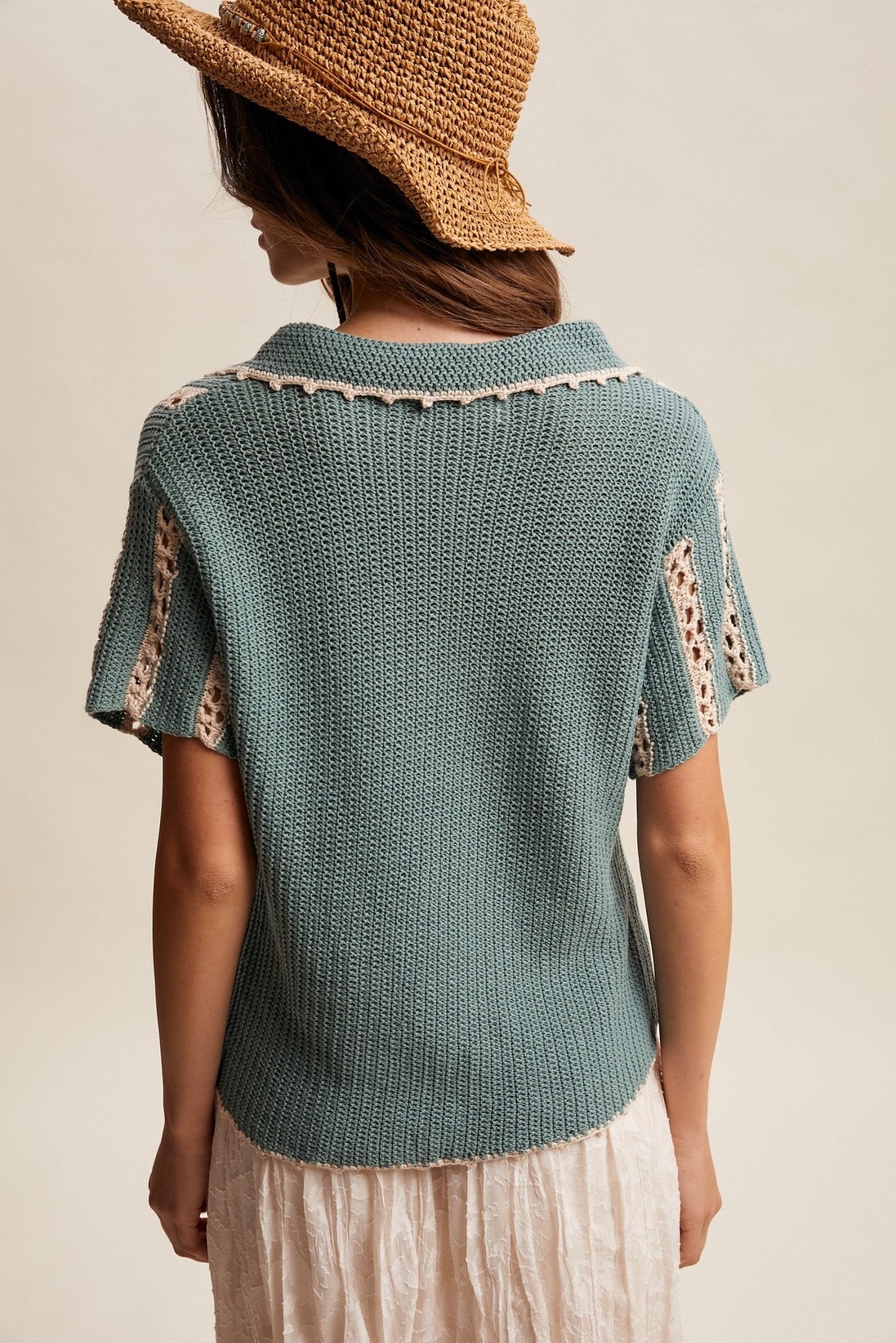 Sundance Crochet Stripe Knit Collar Top - Westly