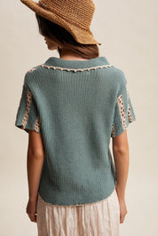 Sundance Crochet Stripe Knit Collar Top - Westly