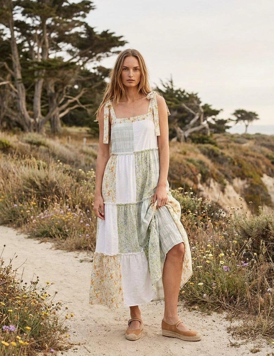 Sunday Market Patchwork Tie - Shoulder Tiered Maxi Dress - Westly