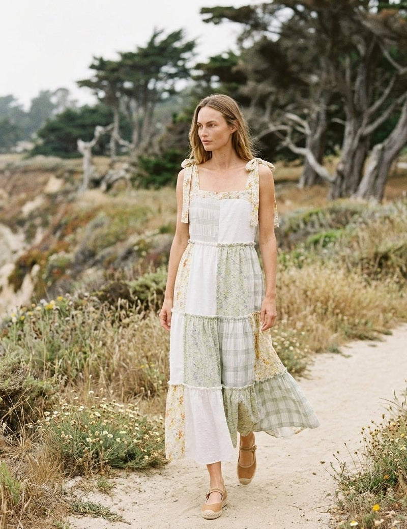 Sunday Market Patchwork Tie - Shoulder Tiered Maxi Dress - Westly