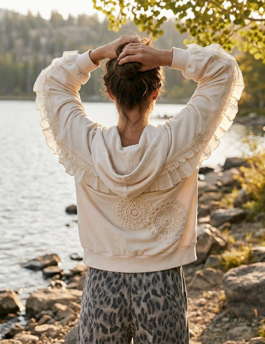 Sunday Stitch Lace Trimmed Zip-Up Hoodie - Westly