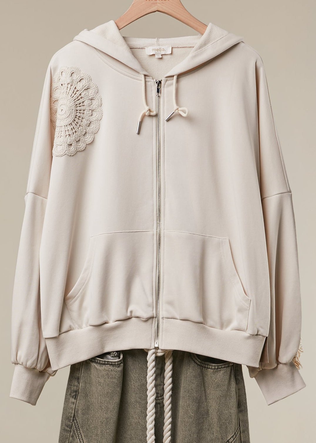 Sunday Stitch Lace Trimmed Zip-Up Hoodie - Westly