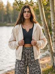 Sunday Stitch Lace Trimmed Zip-Up Hoodie - Westly
