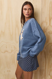 Sunday Walk Dog Graphic Sweater in Dusty Blue - product photo 6