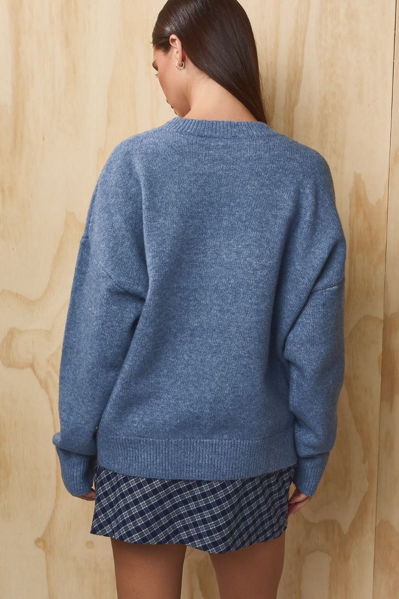 Sunday Walk Dog Graphic Sweater in Dusty Blue - product photo 7
