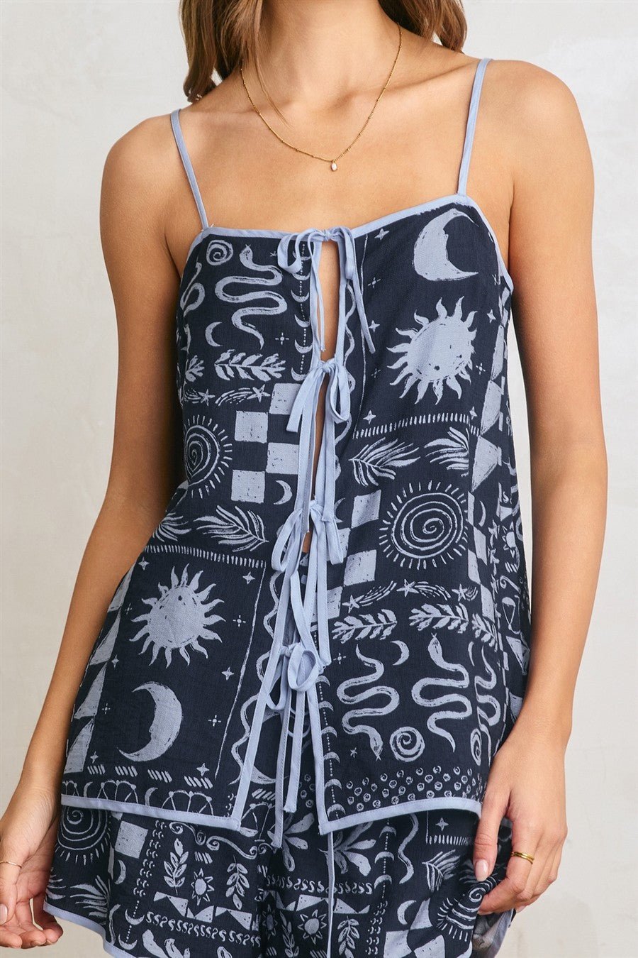 Sundial Sleeveless Tie Front Top - Westly