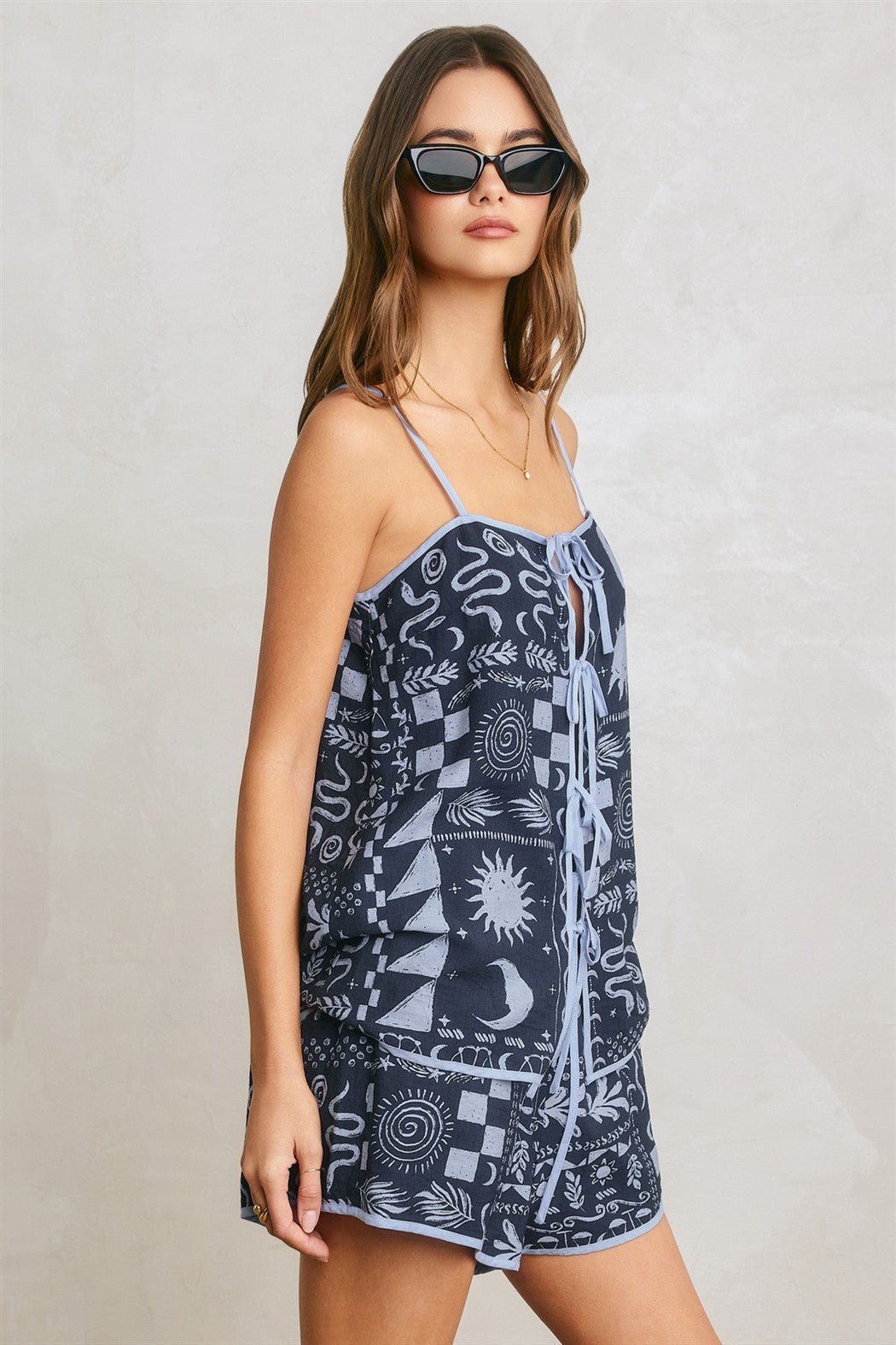 Sundial Sleeveless Tie Front Top - Westly