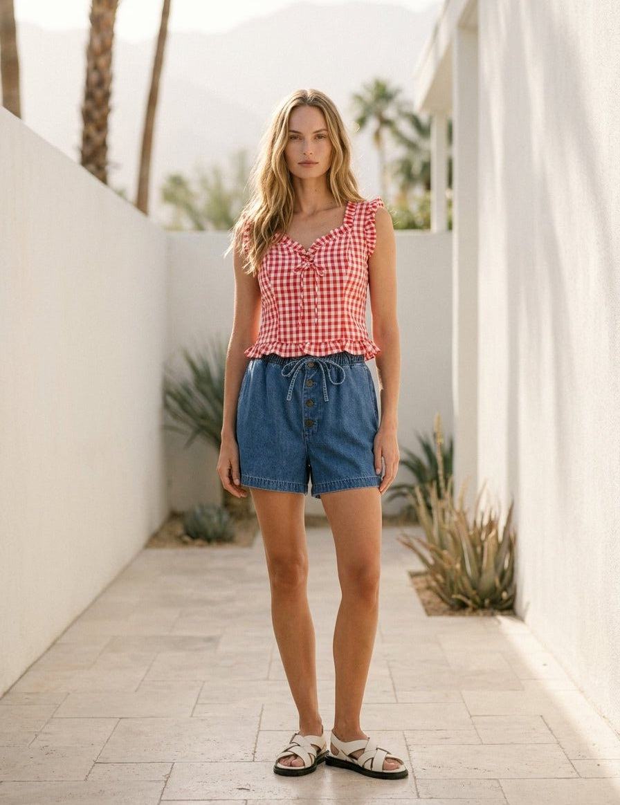 Sunspell Gingham Sleeveless Blouse - Westly