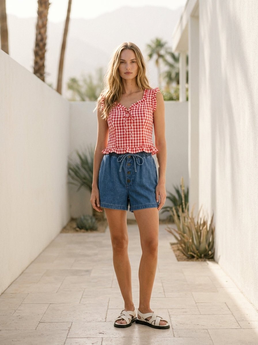 Sunspell Gingham Sleeveless Blouse - Westly