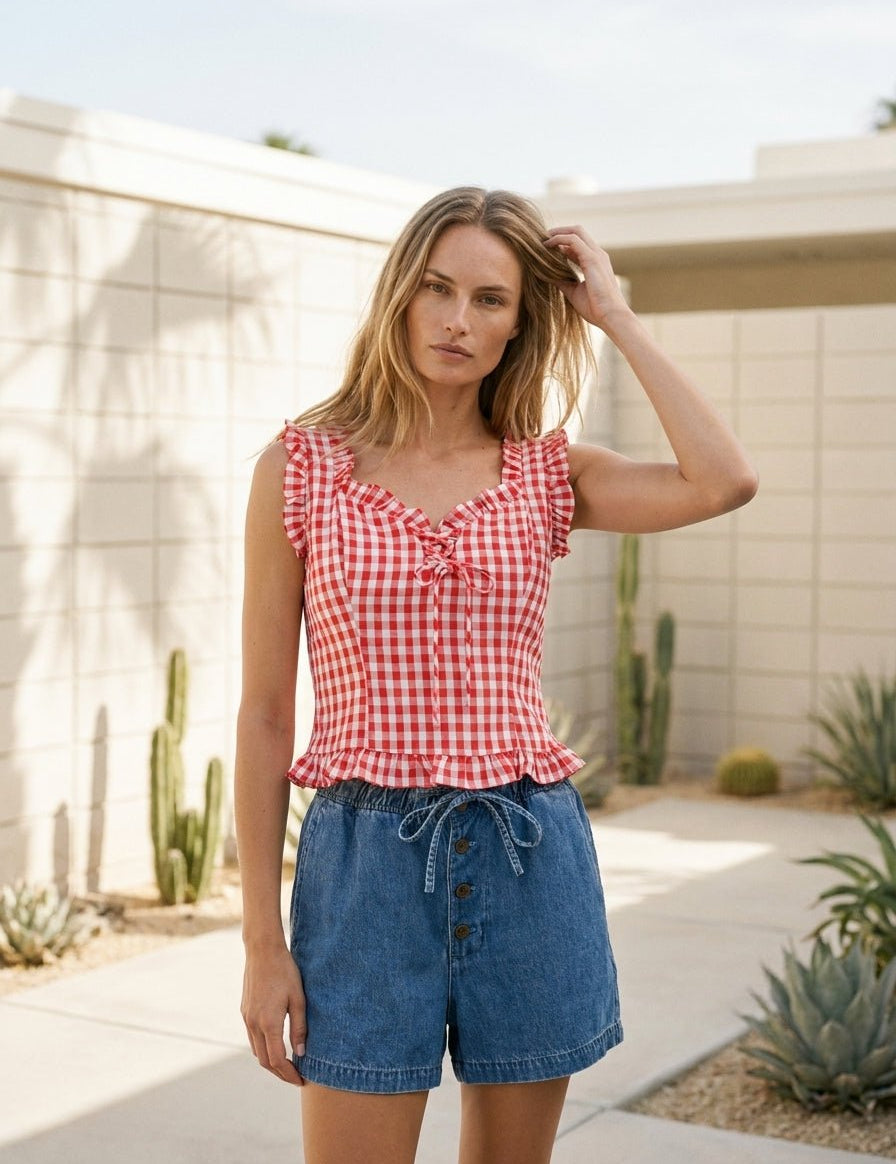 Sunspell Gingham Sleeveless Blouse - Westly