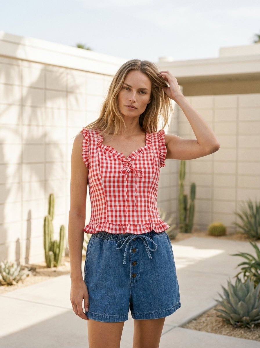 Sunspell Gingham Sleeveless Blouse - Westly