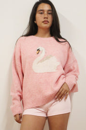Swan Song Intarsia Sweater - Cherry Pink - view 1