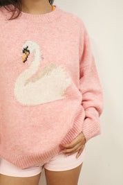 Swan Song Intarsia Sweater - Cherry Pink - view 5