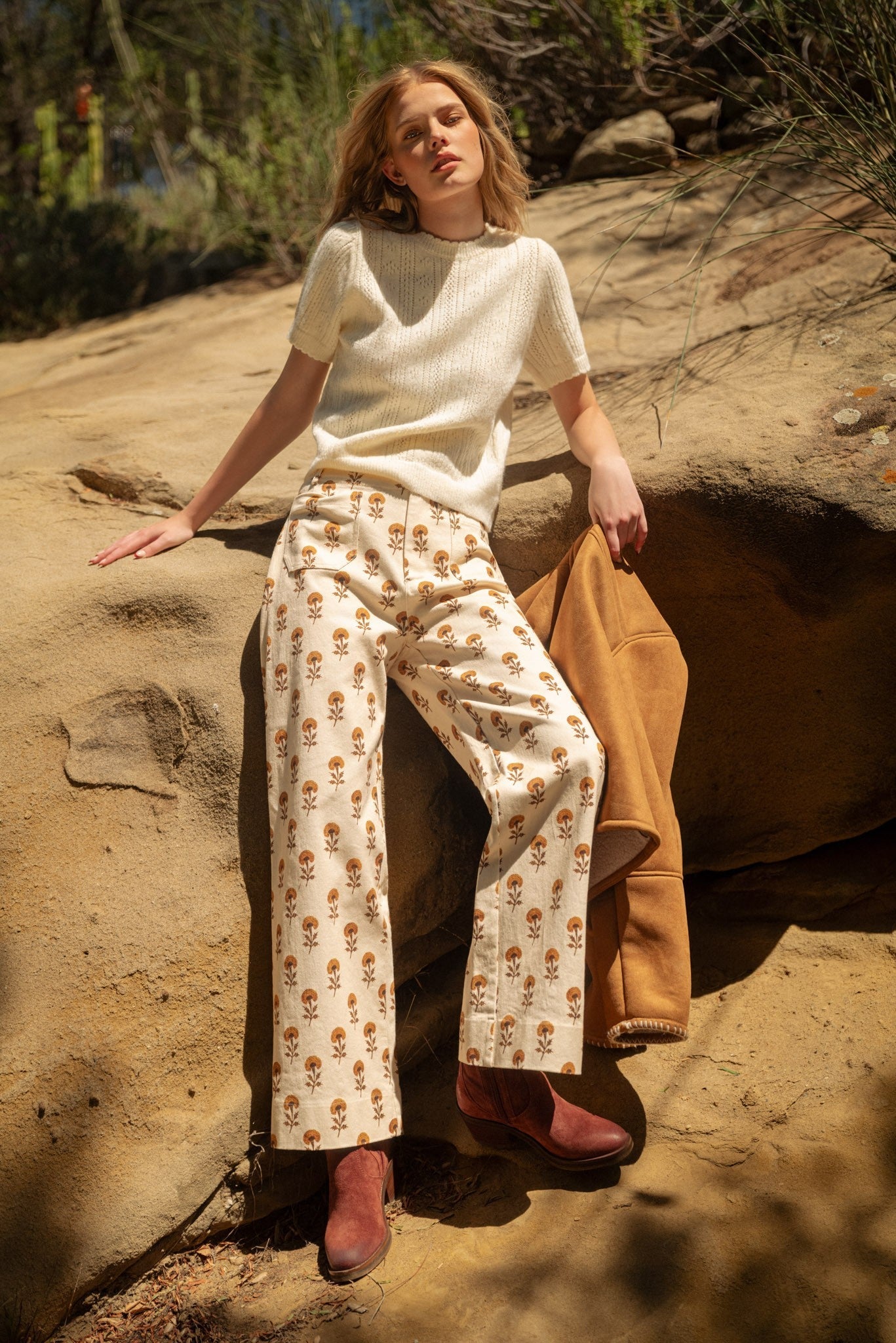 Sweetgrass Floral Wide Leg Cropped Pants - Westly