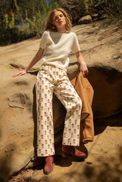 Sweetgrass Floral Wide Leg Cropped Pants in Cream Floral, photo 3