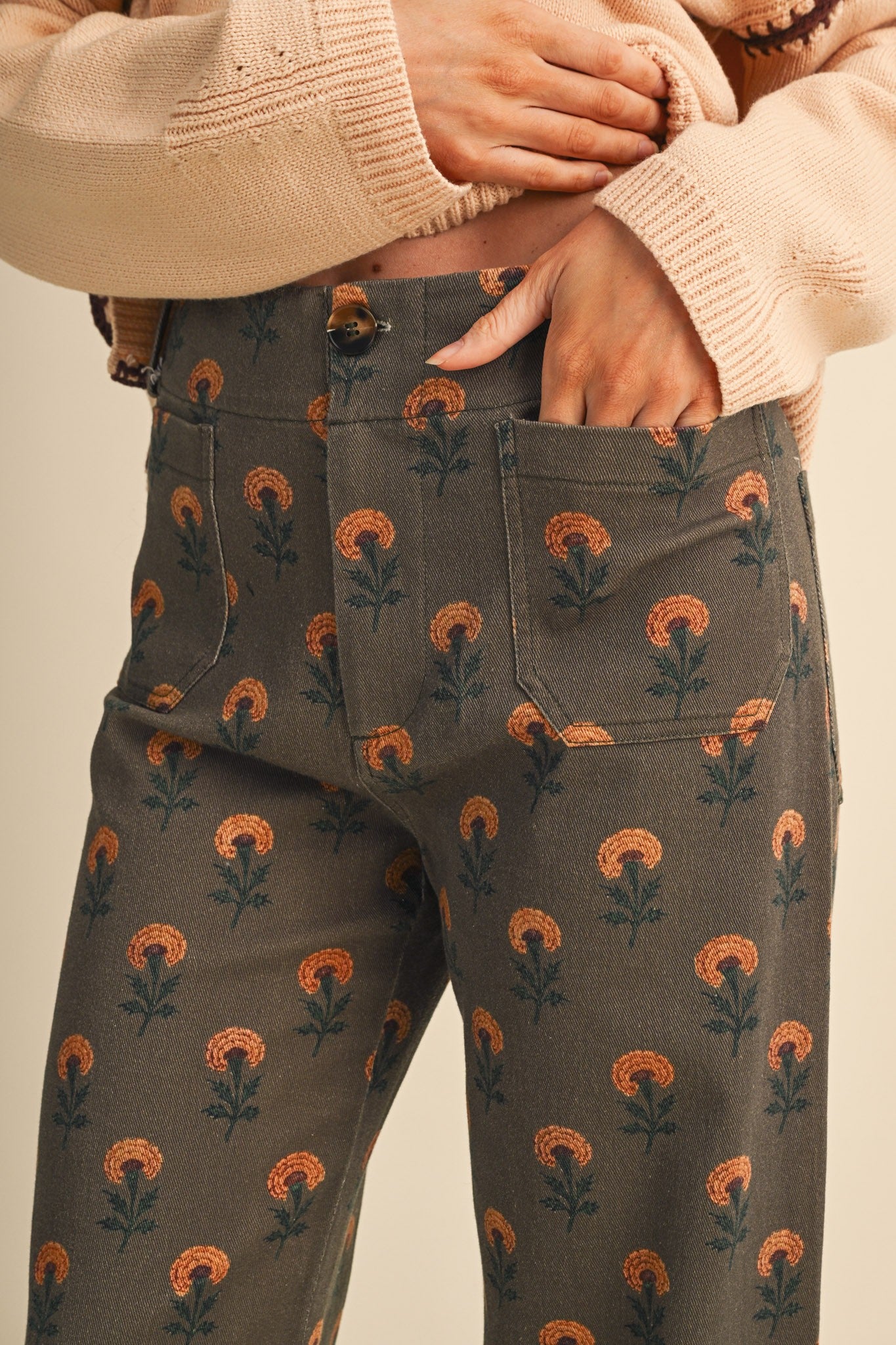 Sweetgrass Floral Wide Leg Cropped Pants in Olive Floral, photo 7