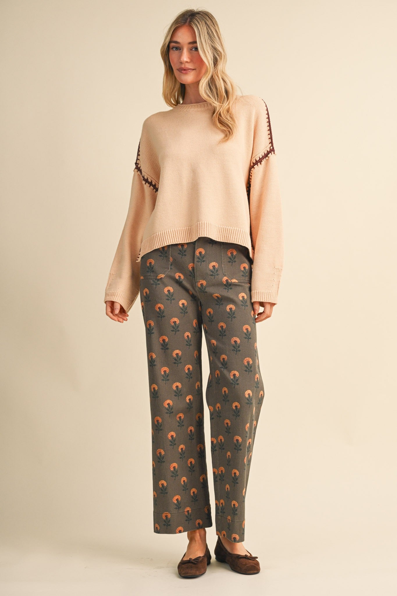 Sweetgrass Floral Wide Leg Cropped Pants in Olive Floral, photo 8