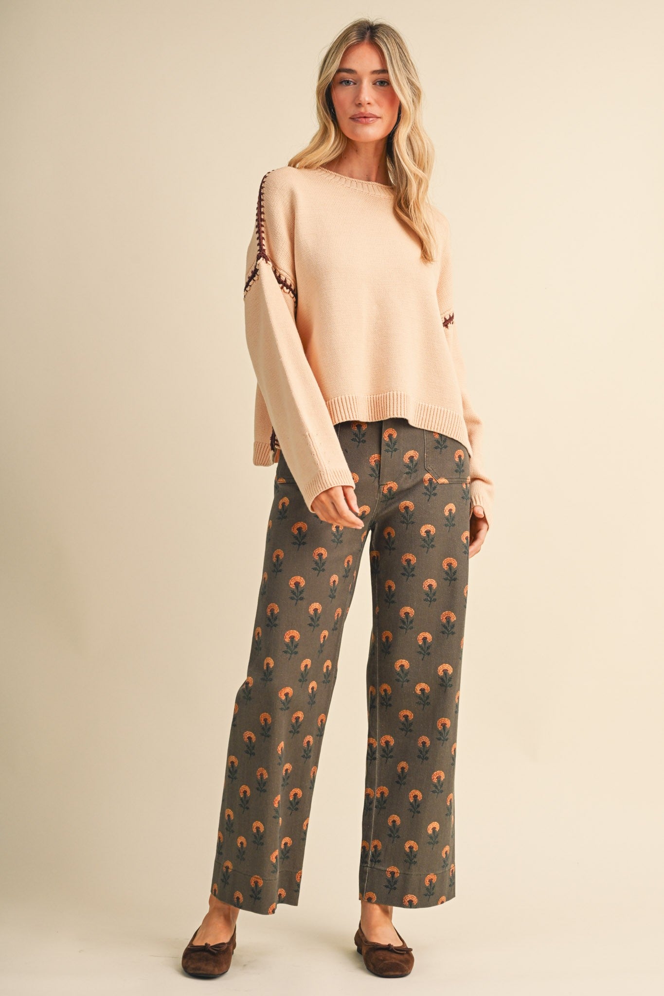 Sweetgrass Floral Wide Leg Cropped Pants in Olive Floral, photo 9