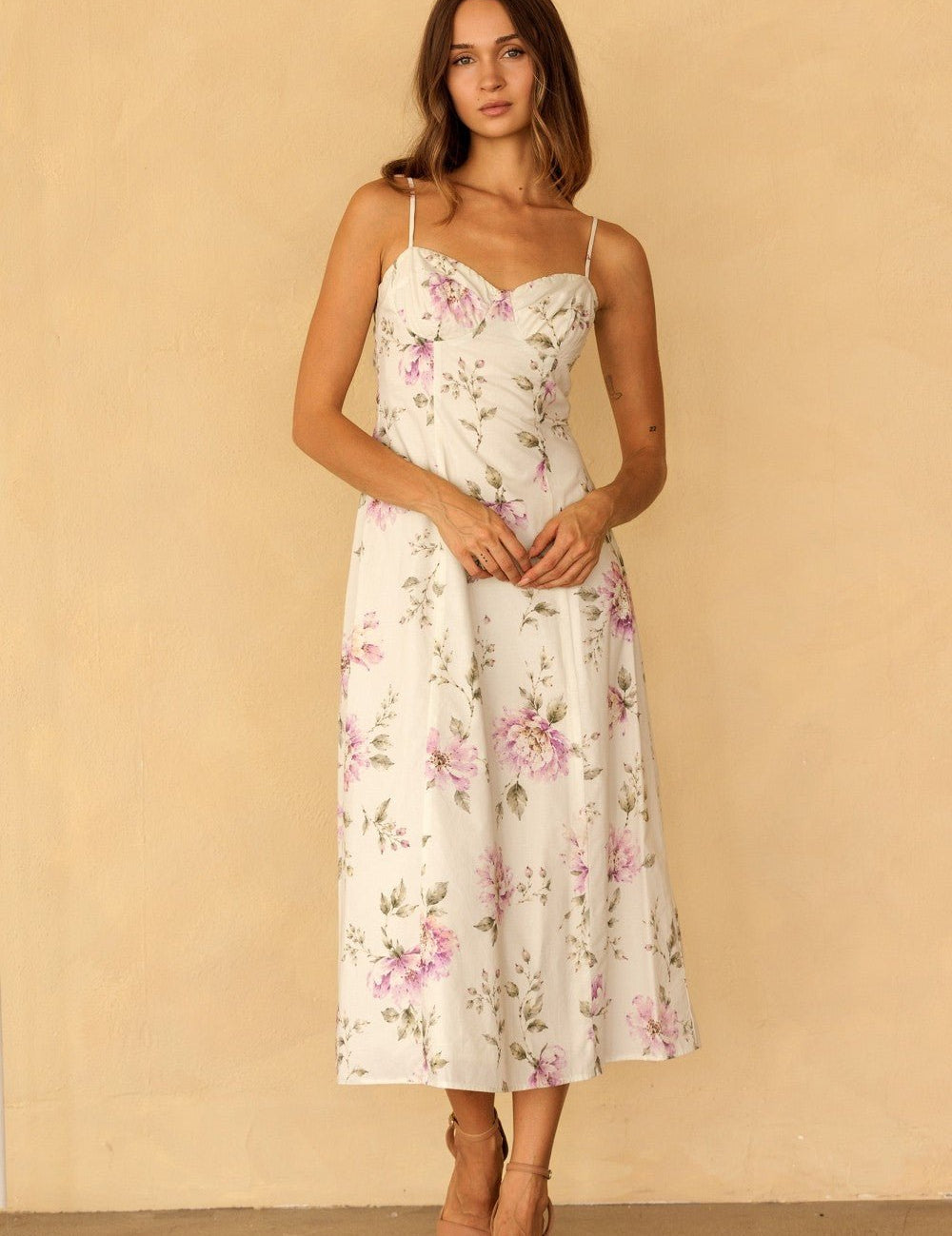 Sylvette Floral Sweetheart Midi Dress - Westly
