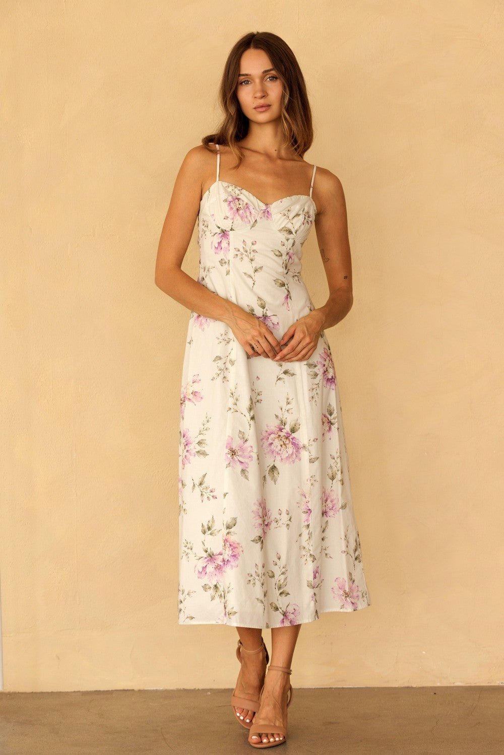 Sylvette Floral Sweetheart Midi Dress - Westly