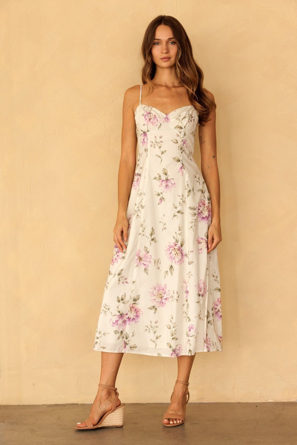 Sylvette Floral Sweetheart Midi Dress - Westly