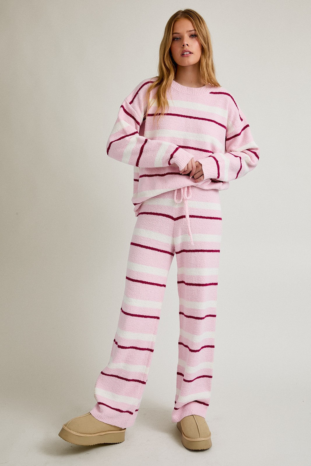 Take Five Plush Stripe Knit Lounge Set - Westly