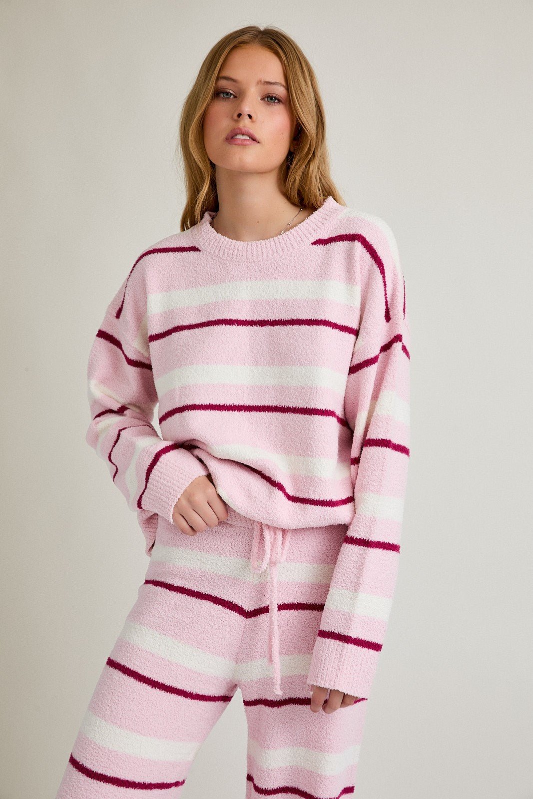Take Five Plush Stripe Knit Lounge Set - Westly