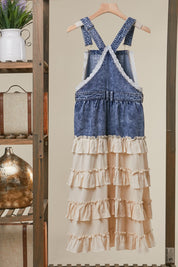 Tallulah Denim Overall Dress With Tiered Ruffle Skirt - Westly