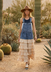 Tallulah Denim Overall Dress With Tiered Ruffle Skirt - Westly