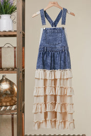 Tallulah Denim Overall Dress With Tiered Ruffle Skirt - Westly